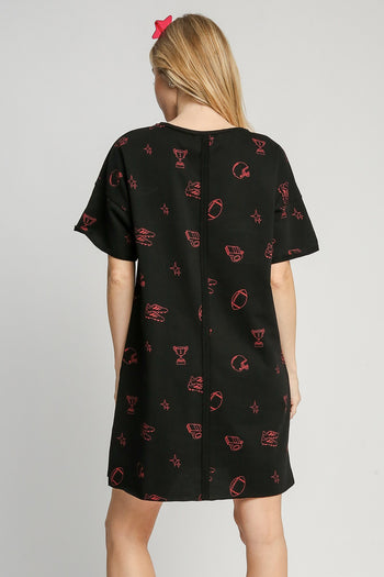 Umgee French Terry Round Neck Dress in Black