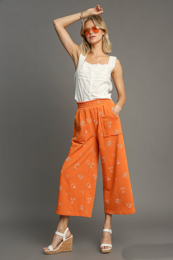 Umgee French Terry Waistband Bottoms in Burnt Orange