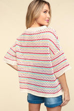 Load image into Gallery viewer, Haptics Open Knit Striped Sweater Top in Oatmeal/Red/Lavender
