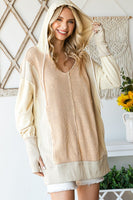 Oli & Hali Color Block Thermal Hoodie in Taupe ON ORDER Shirts & Tops Oli & Hali   