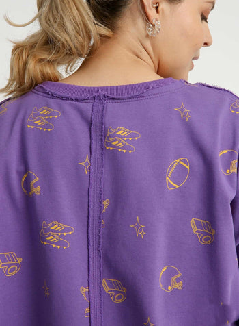 Umgee French Terry Graphic Top *GAME DAY STYLE!* in Purple