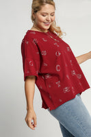 Umgee French Terry Graphic Top *GAME DAY STYLE!* in Wine