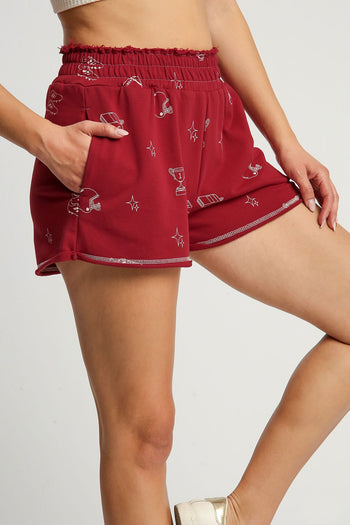 Umgee French Terry Shorts in Wine