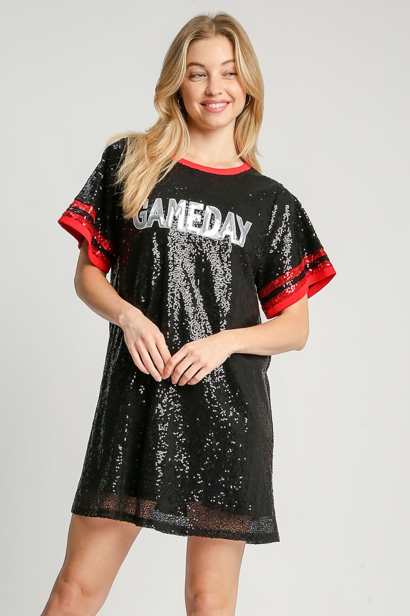 Umgee Round Neck Mini Dress GAME DAY STYLE in Black M Umgee Round Neck Mini Dress GAME DAY STYLE in Black M