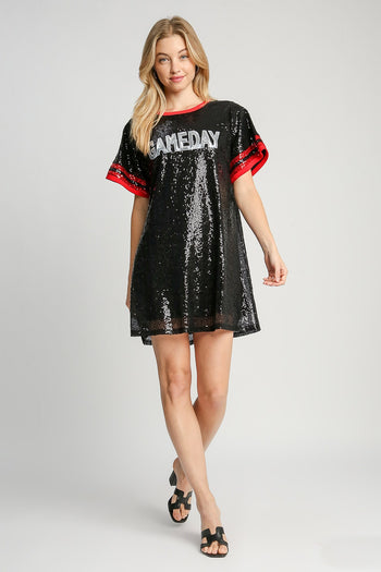 Umgee Round Neck Mini Dress GAME DAY STYLE in Black