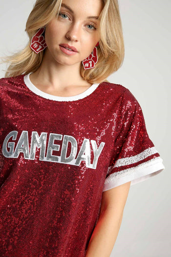 Umgee Round Neck Mini Dress GAME DAY STYLE in Burgundy L Umgee Round Neck Mini Dress GAME DAY STYLE in Burgundy L