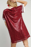 Umgee Round Neck Mini Dress GAME DAY STYLE in Burgundy