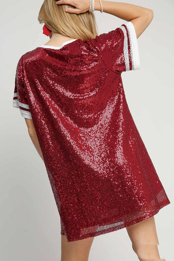 Umgee Round Neck Mini Dress GAME DAY STYLE in Burgundy