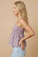 J.nna Dot-Print Ruffled Babydoll Camisole in Purple Dot