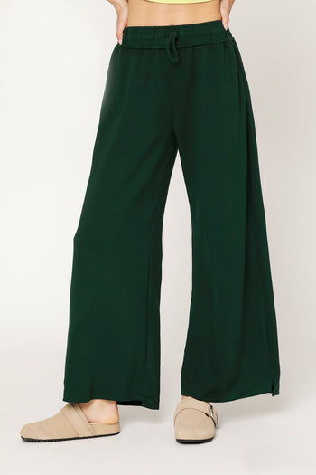 Umgee On-the-Go Luxe Knit Wide Leg Pants in Evergreen