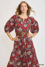 Load image into Gallery viewer, Umgee Floral Print Midi Dress in Red Mix
