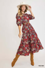 Load image into Gallery viewer, Umgee Floral Print Midi Dress in Red Mix
