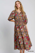 Load image into Gallery viewer, Umgee Floral Print Midi Dress in Brown Mix
