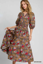 Load image into Gallery viewer, Umgee Floral Print Midi Dress in Brown Mix
