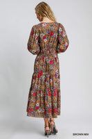 Umgee Floral Print Midi Dress in Brown Mix