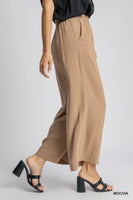 Umgee High Waisted Embellished Linen Pants in Mocha