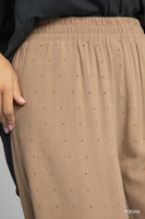 Umgee High Waisted Embellished Linen Pants in Mocha