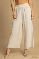 Umgee High Waisted Embellished Linen Pants in Oatmeal