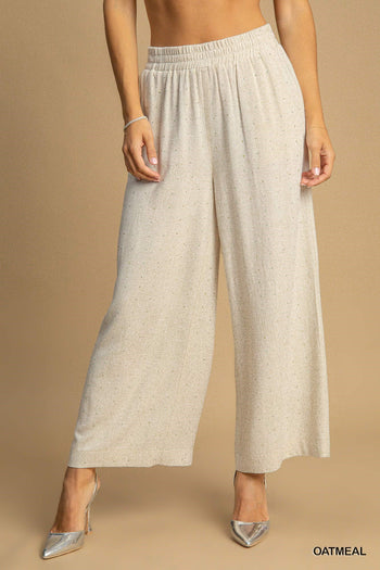 Umgee High Waisted Embellished Linen Pants in Oatmeal