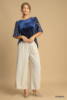 Umgee High Waisted Embellished Linen Pants in Oatmeal
