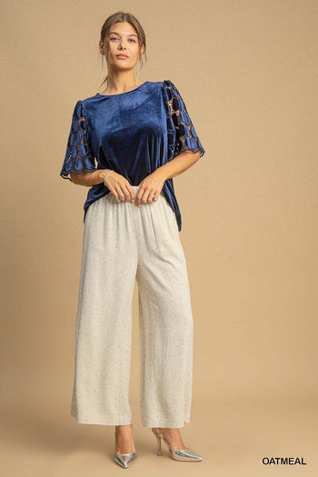 Umgee High Waisted Embellished Linen Pants in Oatmeal