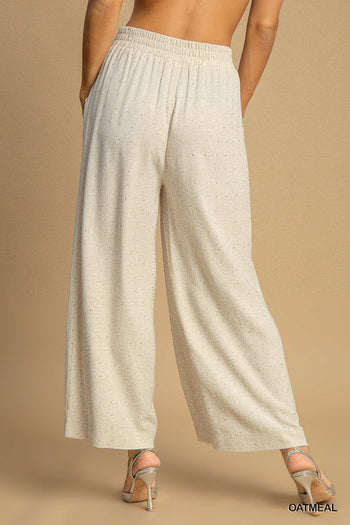 Umgee High Waisted Embellished Linen Pants in Oatmeal