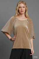 Umgee Textured Velvet Sleeved Top in Stone