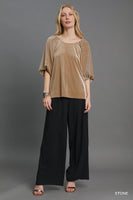 Umgee Textured Velvet Sleeved Top in Stone