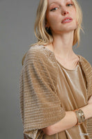Umgee Textured Velvet Sleeved Top in Stone