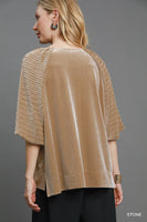 Umgee Textured Velvet Sleeved Top in Stone