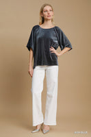 Umgee Textured Velvet Sleeved Top in Ash Blue