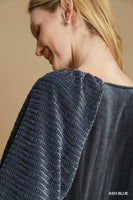 Umgee Textured Velvet Sleeved Top in Ash Blue