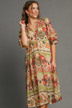 Load image into Gallery viewer, Umgee Border Print Midi Dress in Green Mix
