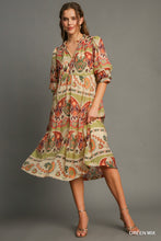 Load image into Gallery viewer, Umgee Border Print Midi Dress in Green Mix
