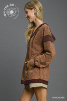 Umgee Hooded French Terry Tunic Top in Chocolate