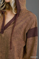Umgee Hooded French Terry Tunic Top in Chocolate