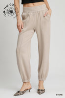 Umgee On-the-Go Luxe Knit Joggers in Stone