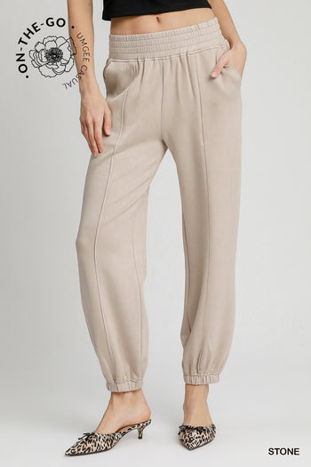 Umgee On-the-Go Luxe Knit Joggers in Stone