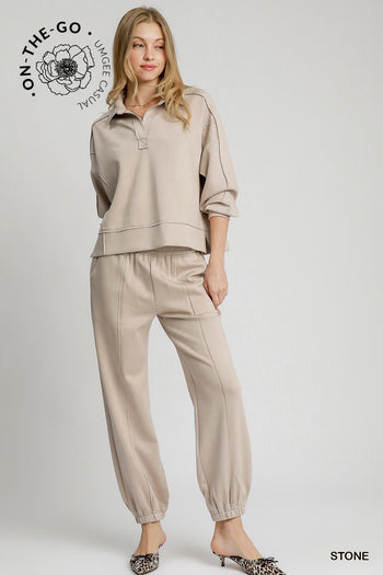 Umgee On-the-Go Luxe Knit Joggers in Stone