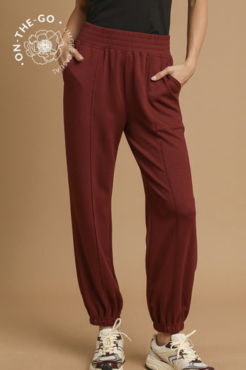 Umgee On-the-Go Luxe Knit Joggers in Mahogany