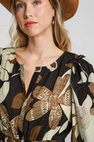 Umgee Fall Floral Printed Dress in Camel Mix