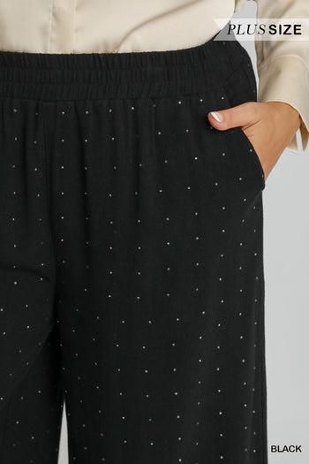 Umgee High Waisted Embellished Linen Pants in Black