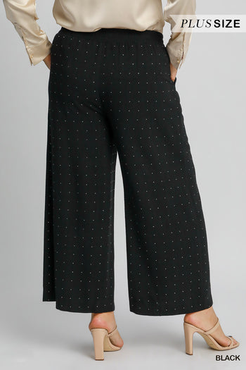 Umgee High Waisted Embellished Linen Pants in Black