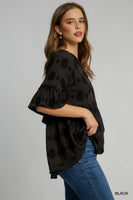 Umgee Polka Dot Baby Doll Top in Black