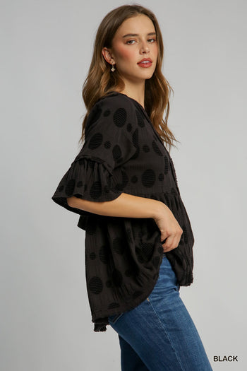 Umgee Polka Dot Baby Doll Top in Black