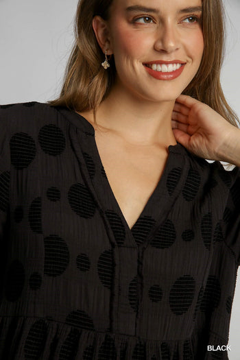 Umgee Polka Dot Baby Doll Top in Black