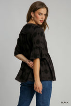 Load image into Gallery viewer, Umgee Polka Dot Baby Doll Top in Black
