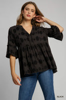 Umgee Polka Dot Baby Doll Top in Black