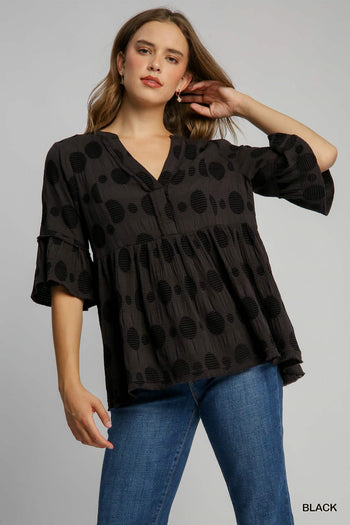 Umgee Polka Dot Baby Doll Top in Black