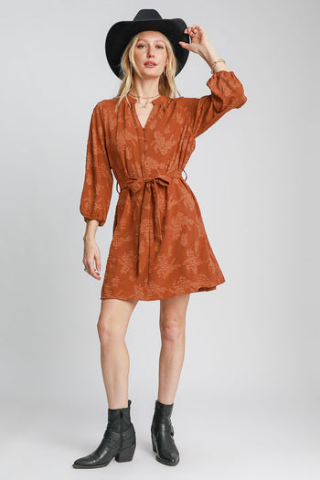Umgee Floral V-Neck Mini Dress in Rust